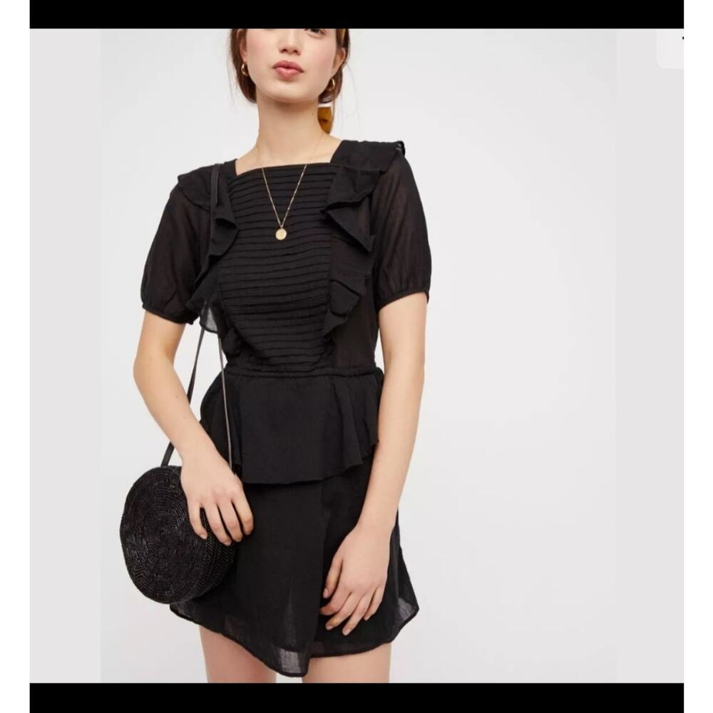 Free people In the Mood for Love tiered ruffle backless black mini dress size S